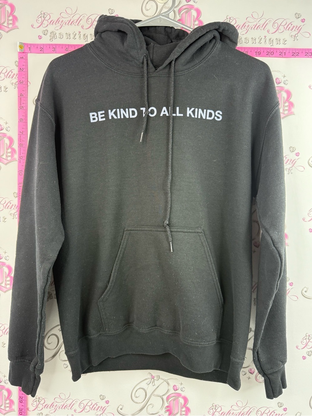Gildan Black Hoodie with White "Be Kind To All Kinds" Text human rainbow